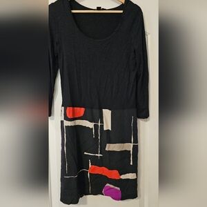 DKNY Long Sleeve Dress with Black and Red Pattern